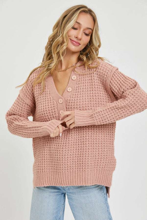 *SALE* Bailey Waffle Knit Sweater - Soft Blush