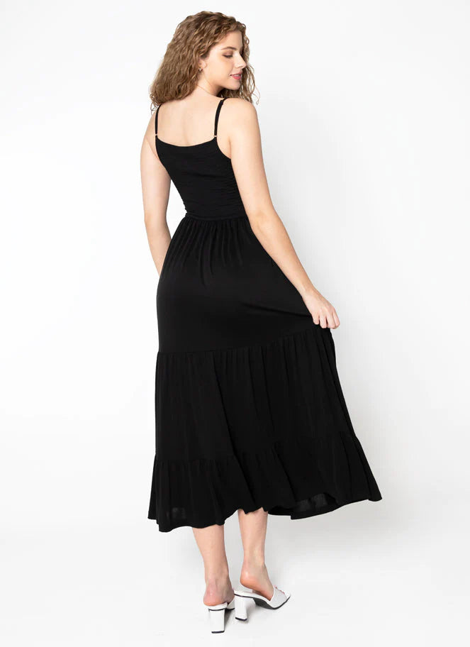 C'est Moi Smocked Tiered Maxi - Black