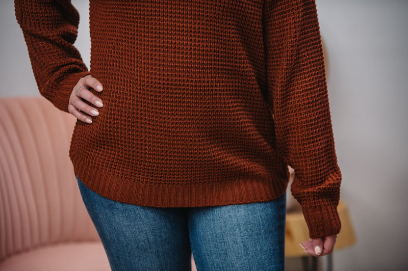 Madeline Waffle Knit Sweater - Rust