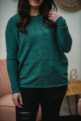 Ribbed Brushed Dolman Sweater - Heather Green