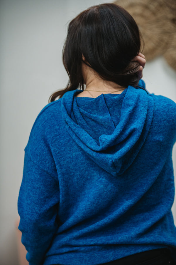 Hooded Brushed Sweater - Heather Blue