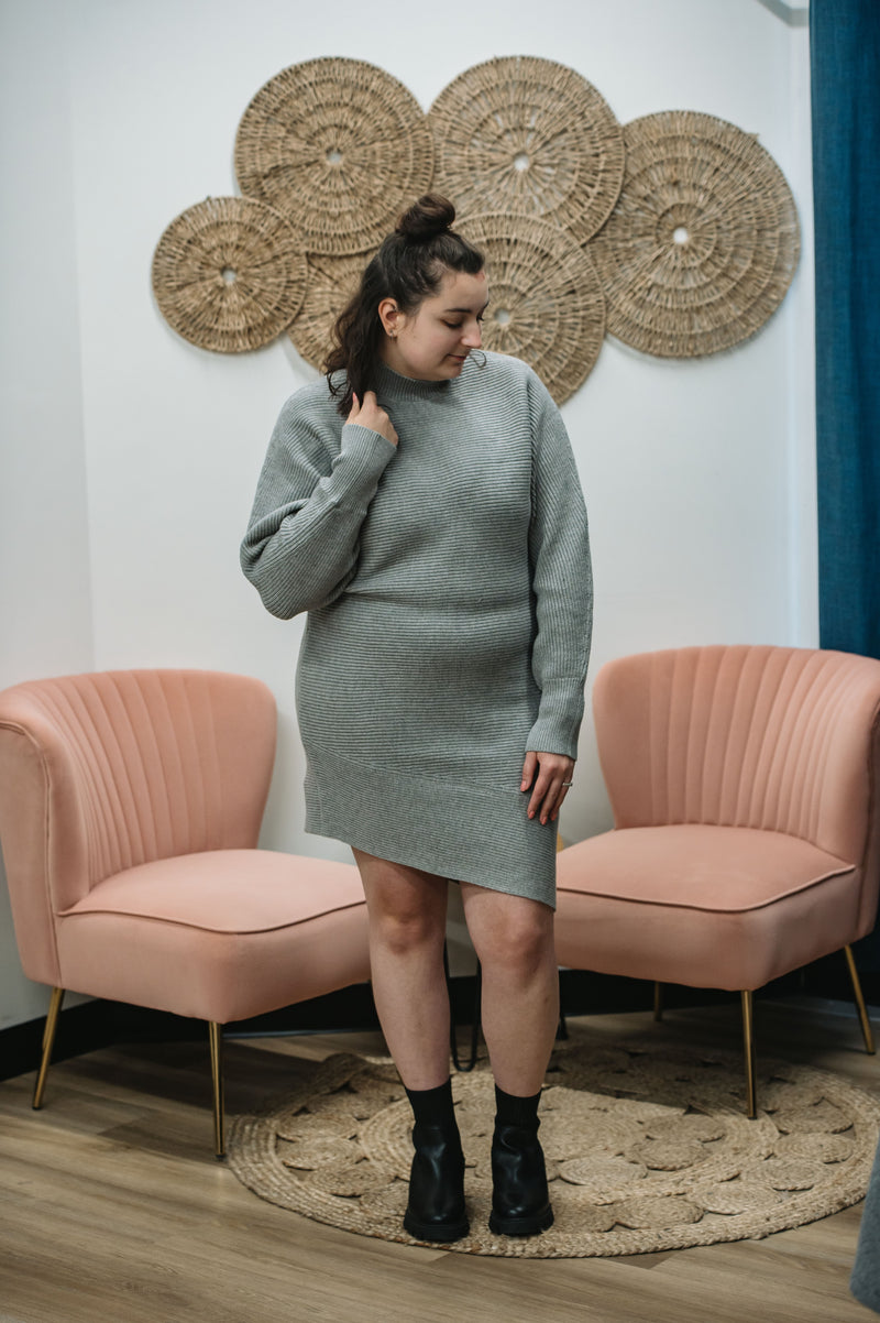 Dex Asymmetrical Sweater Dress - Stone Grey