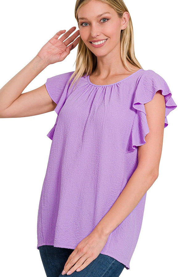 *SALE* Woven Flutter Sleeve Top - Lavender