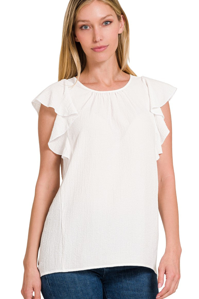 *SALE* Woven Flutter Sleeve Top - Soft White