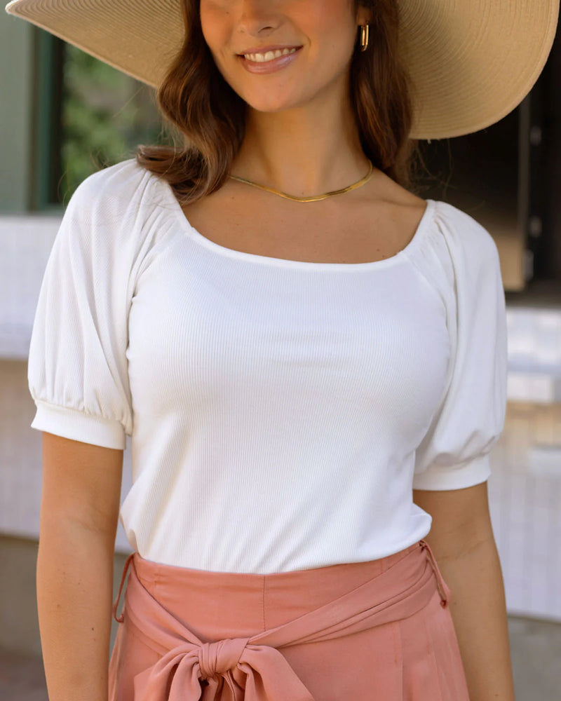 Grace & Lace Sweet Ribbed Top - Ivory