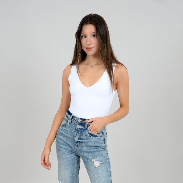 Second Skin Valentina V-Neck Bodysuit - White