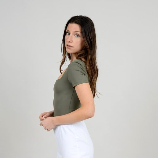 Second Skin Stacy Square Neckline Bodysuit - Leaf Green