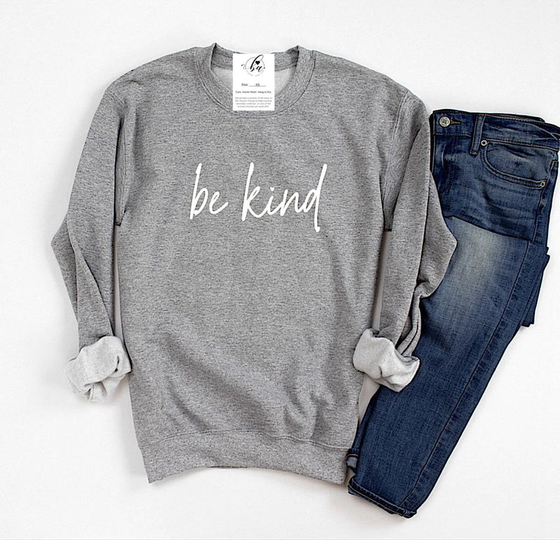 "Be Kind" Cozy Crewneck Sweater - Grey