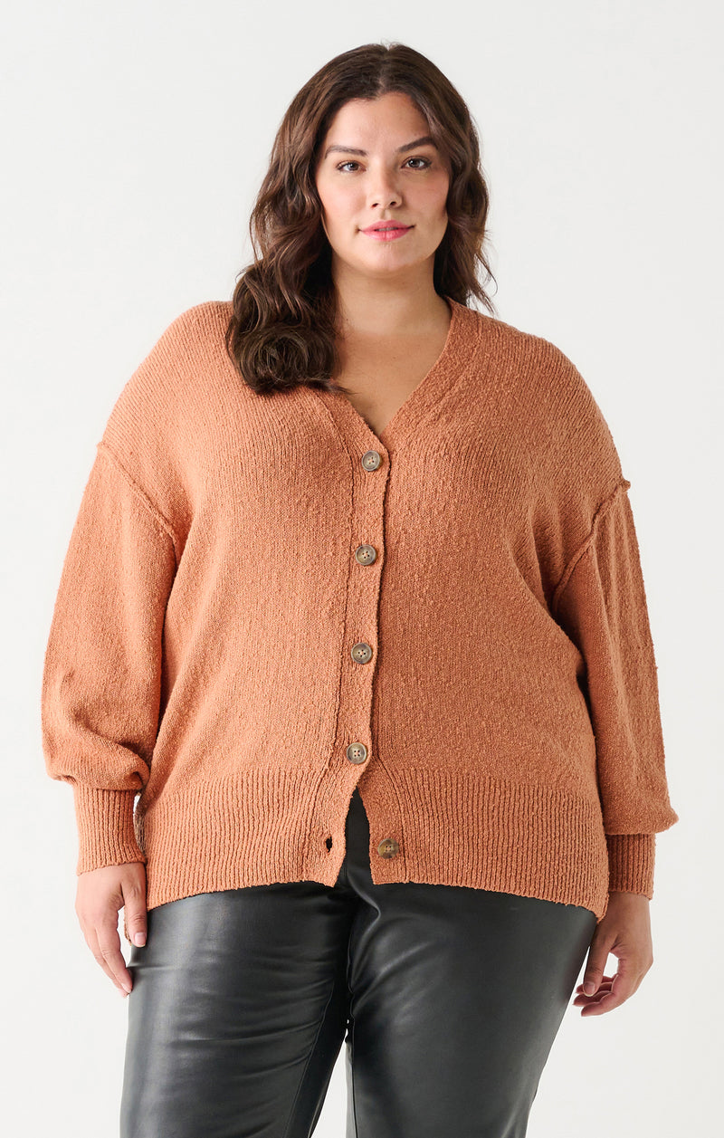 DEX Button Front Cardigan - Rusty Sand