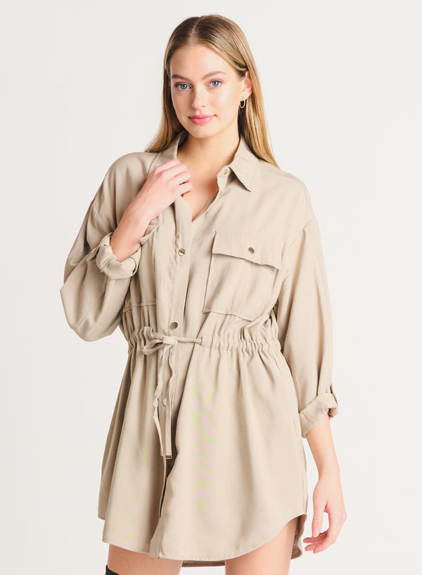 DEX Drawstring Utility Dress - Tan