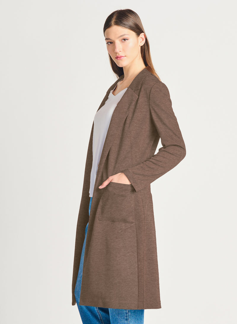 DEX Long Open Blazer - Brown Melange