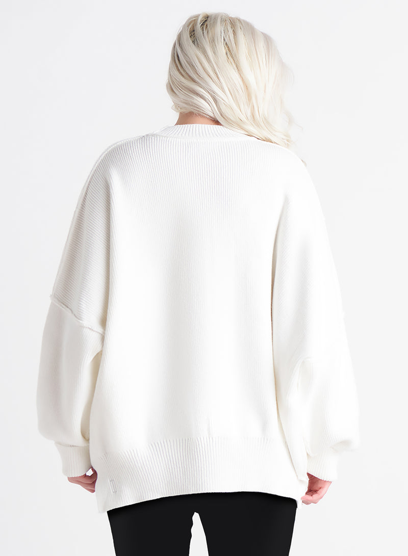 Dex Exposed Seam Tunic Sweater - Off White
