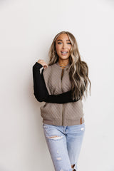 Ampersand Quilted Bomber - Taupe & Black
