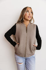 Ampersand Quilted Bomber - Taupe & Black