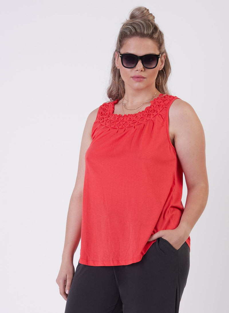 *SALE* Dex Origami Pleat Tank - Coral *curvy*