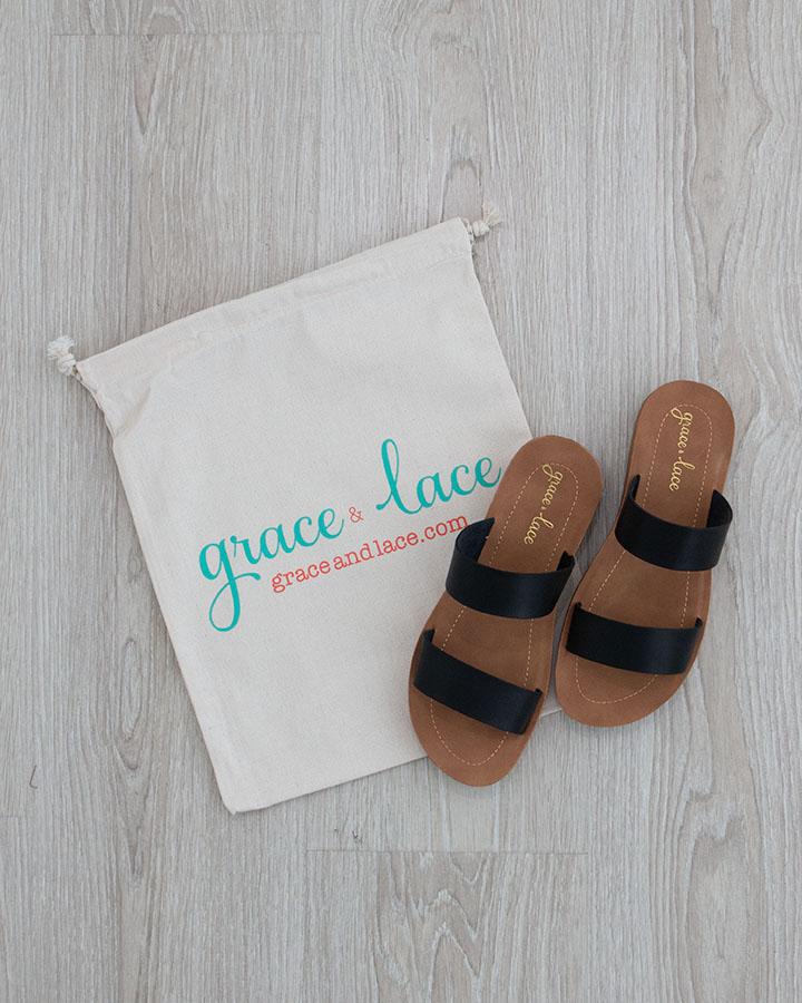 Grace & Lace Double Strap Slides ~ Black