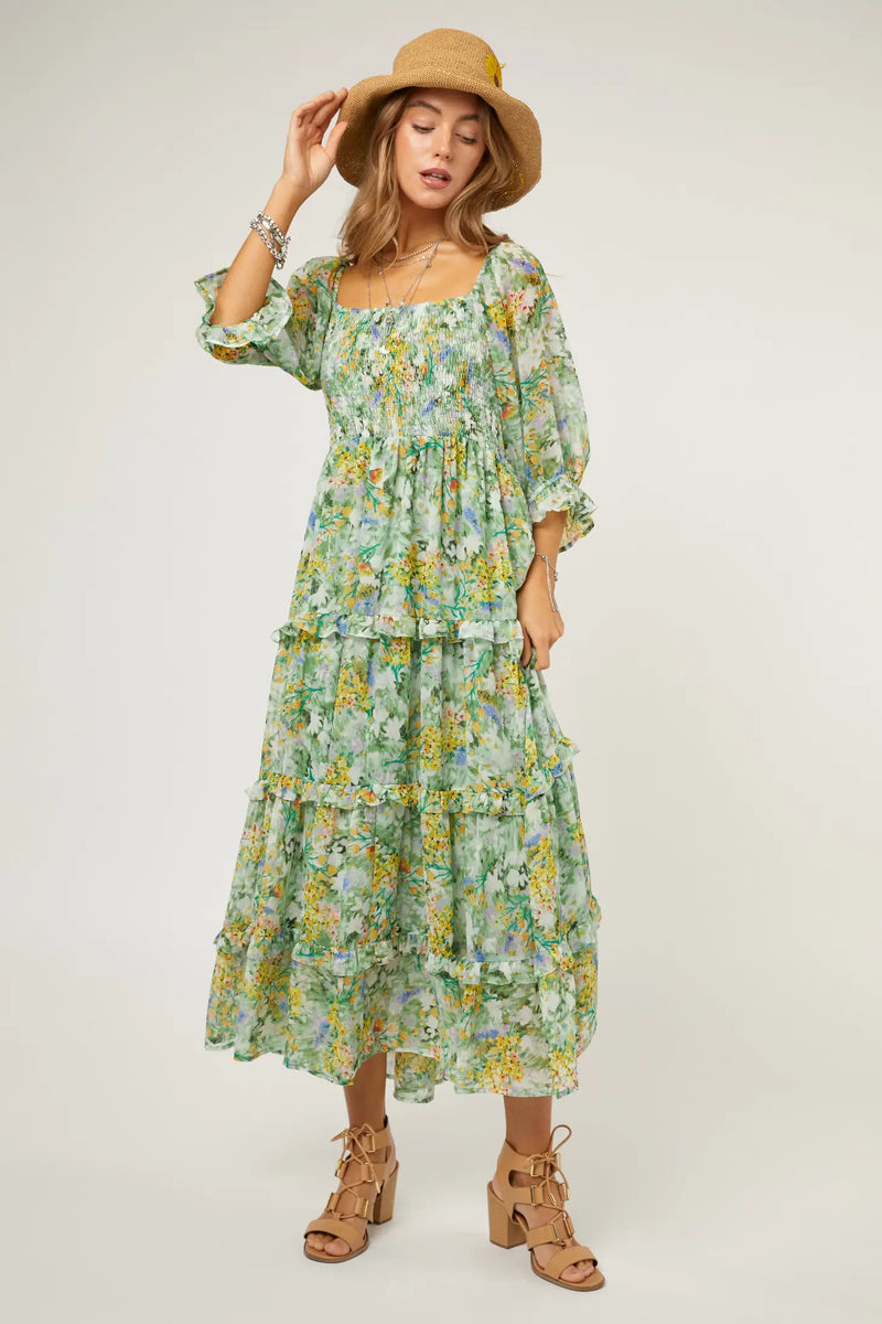 *SALE* Katie Chiffon Midi Dress - Garden Green