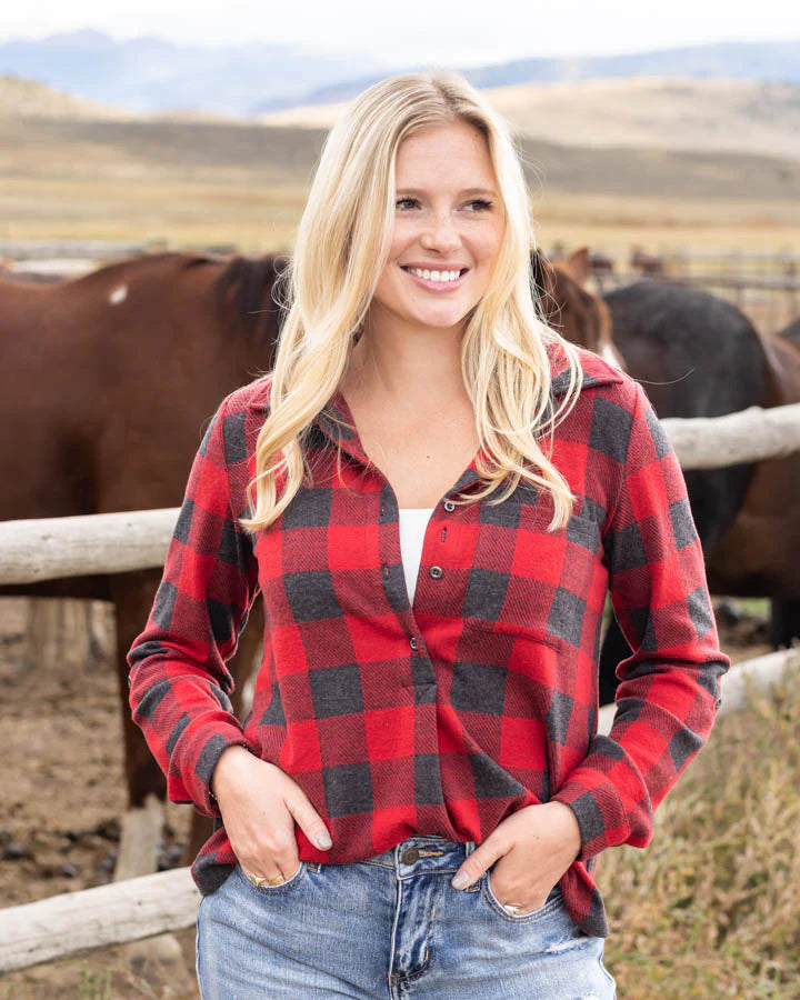 *SALE* Grace & Lace Stretchy Plaid Henley Top