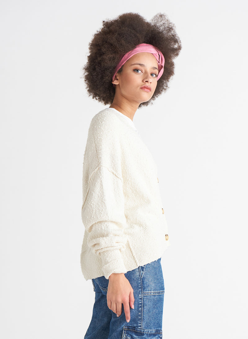DEX Button Front Cardigan - Cream